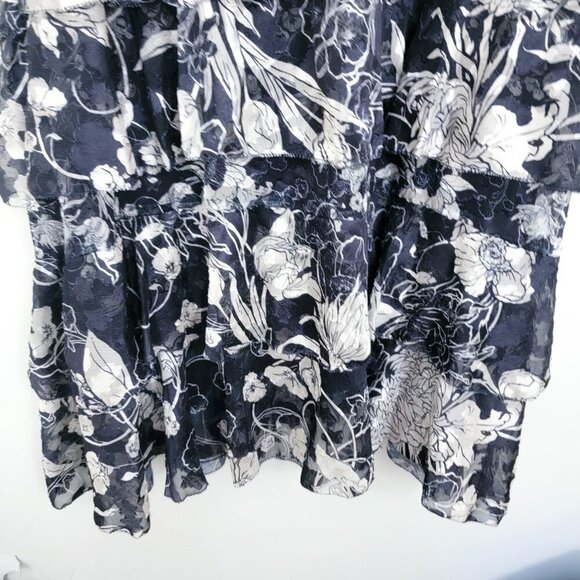 Marchesa Notte Floral-Print Tiered Midi Dress in Navy 14 - Picture 7 of 12